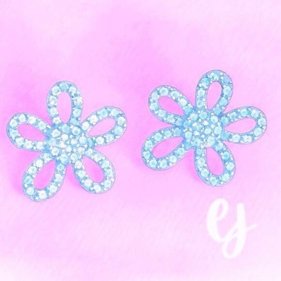 Brilliant Crystal Blossom Stud Earrings – Silver Tone Pavé Petals - Picture 1 of 8